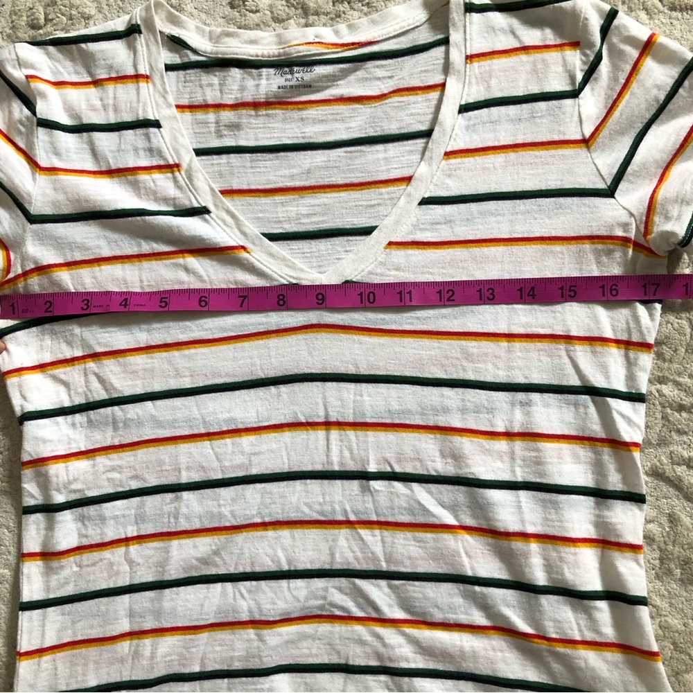 Madewell Women’s V-Neck Short Sleeve Rainbow Stripe T-Shirt, White Size XS - Picture 7 of 12